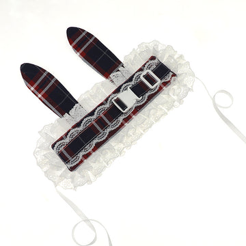 Subculture Retro Plaid Buckle Hairband Ancient Rural Style Lolita KC Lace Japanese Style Lolita Cat Ear Hair Accessory