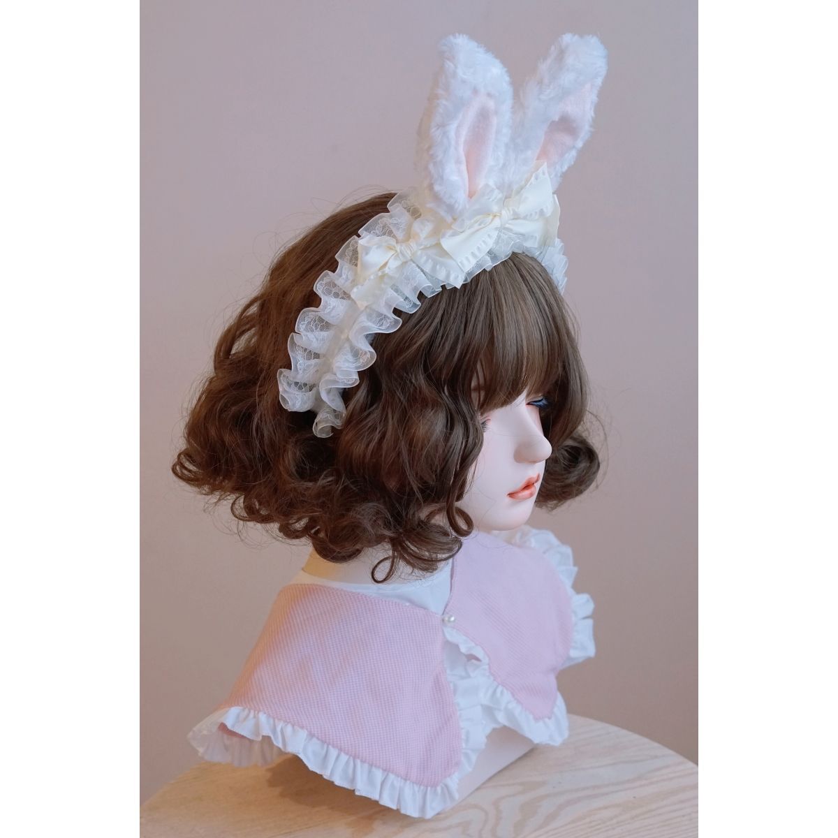 Original Handmade Plush Bunny Ear Headband Lolita Japanese Korean Style Bowknot Ruffle