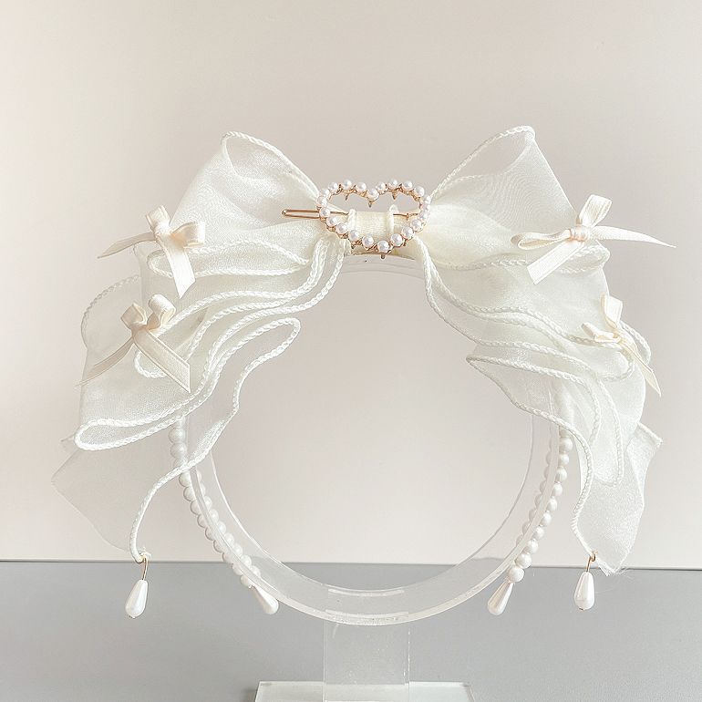 Original Handmade Ruiben Rabbit Full Color Pearl Kc Lolita Headband Organza Bow