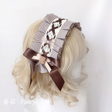 Lolita Lace Plaid Bow Headband Girl Classic Lolita Alice Cute BNT Hair Accessories