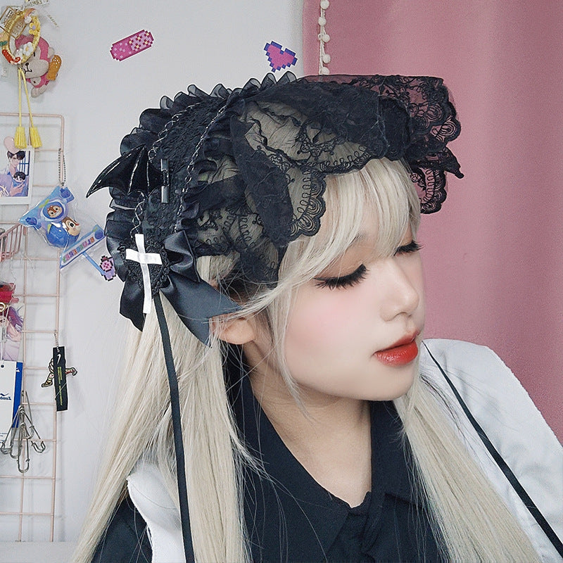 Handmade Dark Lace Bow Veil Hair Clip Lolita Gothic Hair Accessory Girl Mesh Bnt Headband