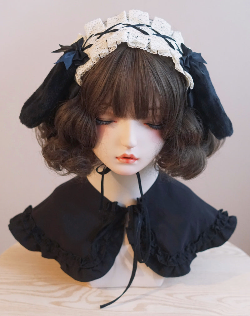 Original Handmade Drop Ear Rabbit Bunny Ear Ruffle Hairband Cotton Linen Japanese Korean Lolita