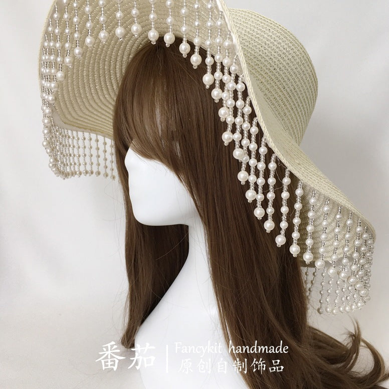 Lolita Summer Straw Hat - Han-Yang Eclectic Hanfu Tassel Retro Wide Brim Sunshade Hat