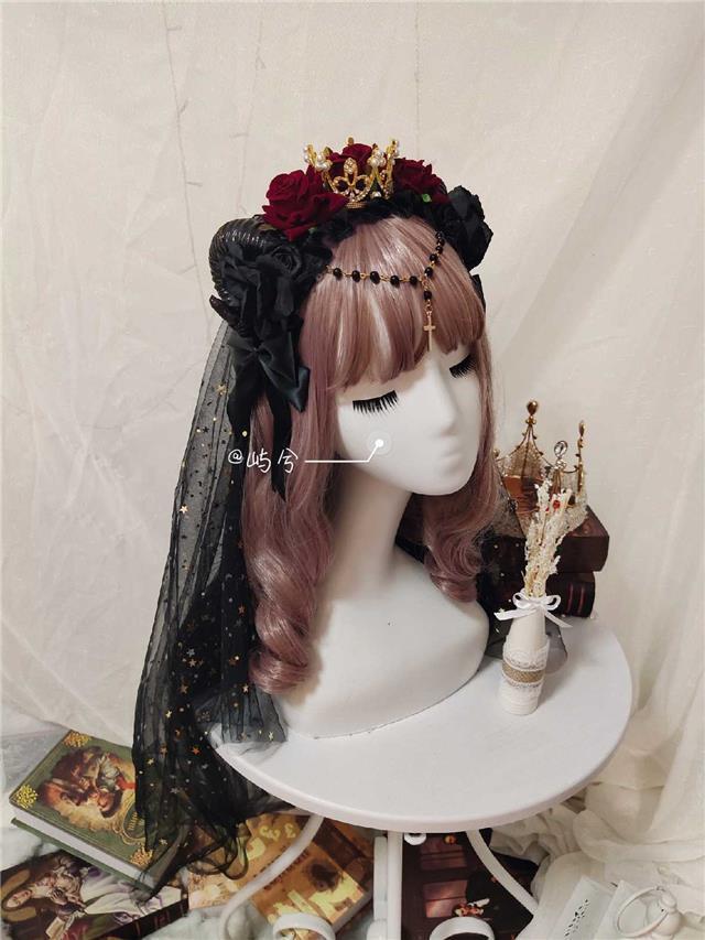 Gothic Lolita Headband Crown Horn Lolita Hair Accessory Dark Witch Luxurious Kc Veil