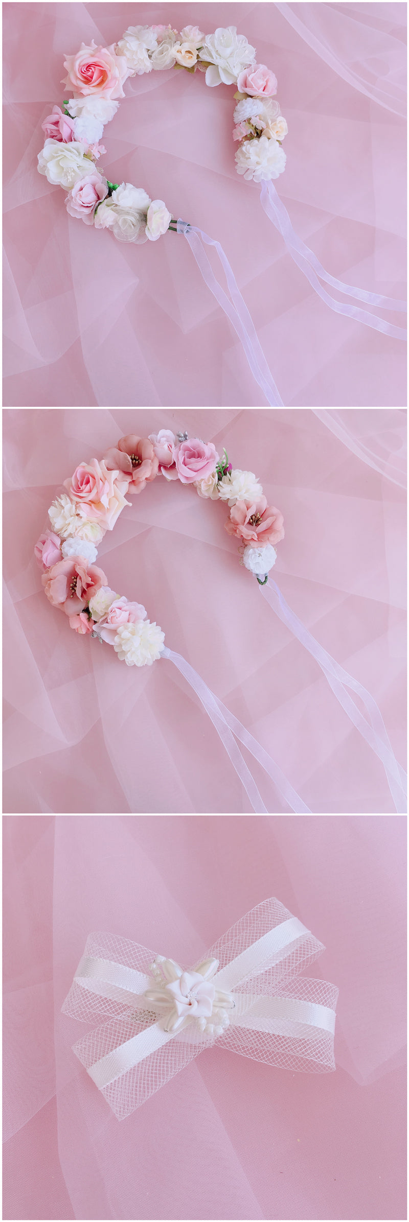 Forest Style Lolita Fairy Ribbon Flower Headband Wreath Lolita Kc Hair Accessories Mesh Bow Hair Clip Hair Ornament