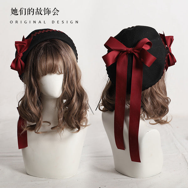 Thin Beret Summer Lolita Bow JK Plaid Lolita Original Design Fashion Spring Autumn Hat for Women - Lolita Fetch