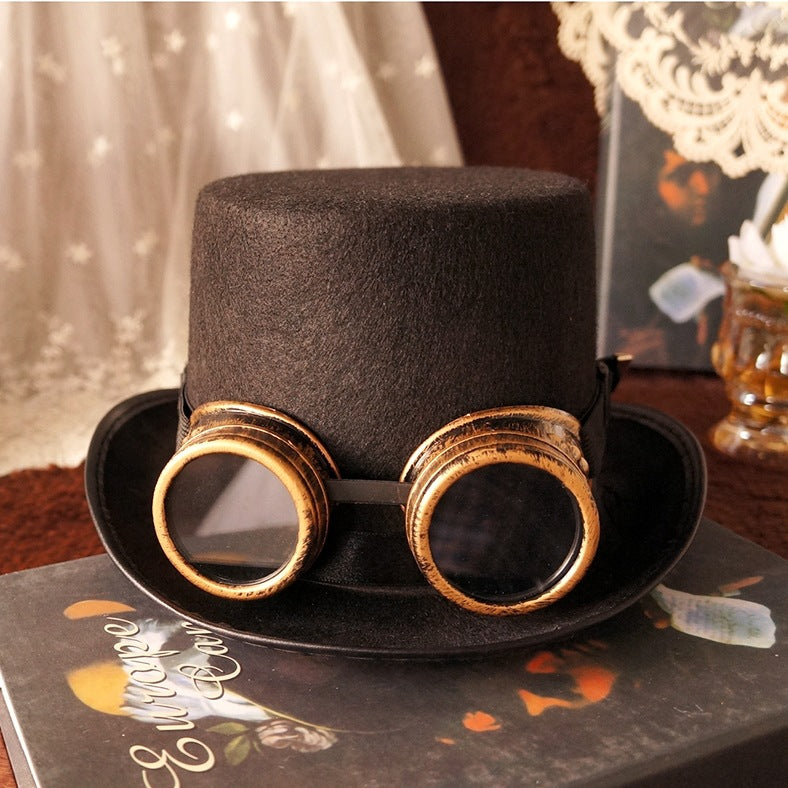 Handmade Steampunk Lolita Top Hat Dark Gothic Gear Glasses Punk Hat Vintage Accessories