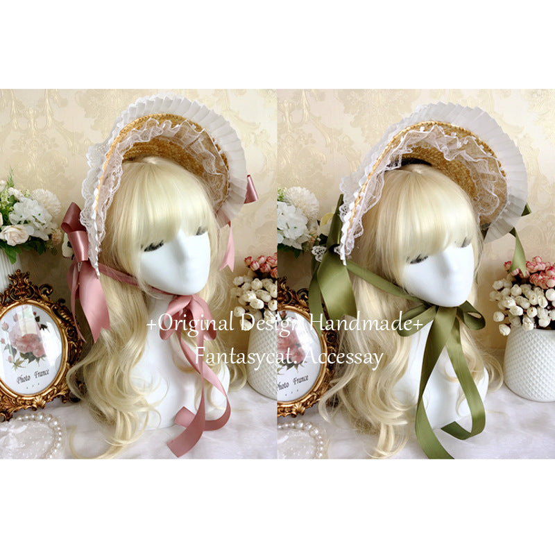 Fanmao Lolita French Flat Bonnet - Multi-color Pastoral Style Women's Summer Straw Hat