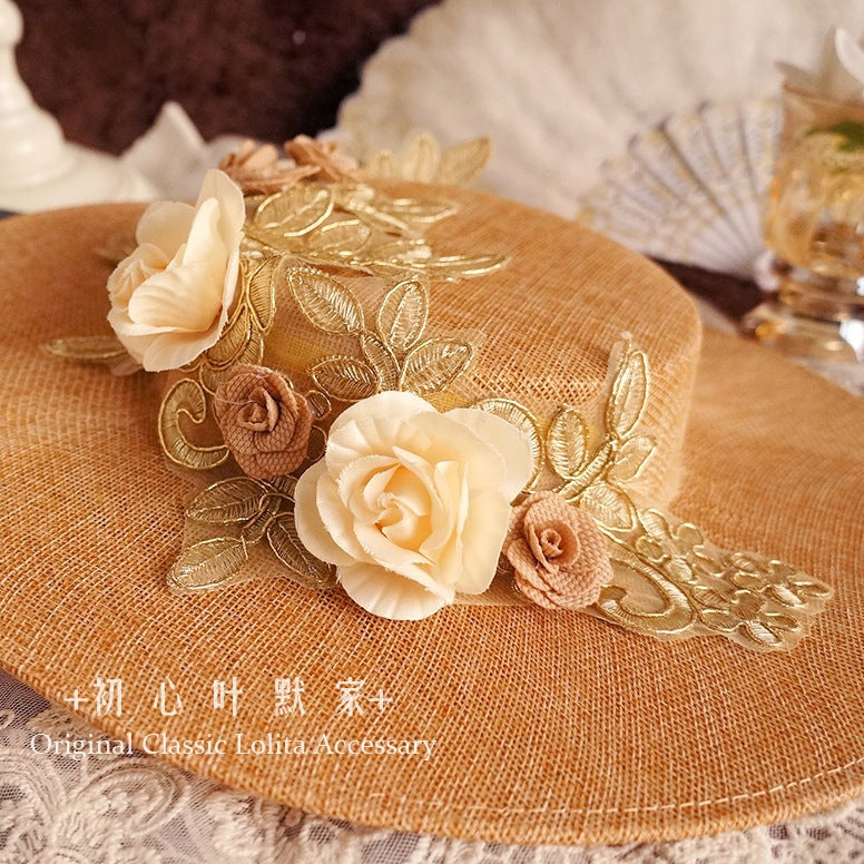 Handmade Bonnet Straw Hat Lolita Tea Party Pastoral French Style Vintage Photo Hat Classical Hat