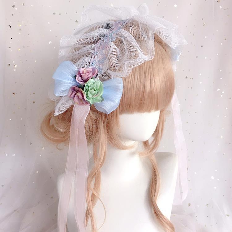 Handmade Classical Lolita Bridal Embroidery Lace Flower Lace Bow Hairband Hair Accessory