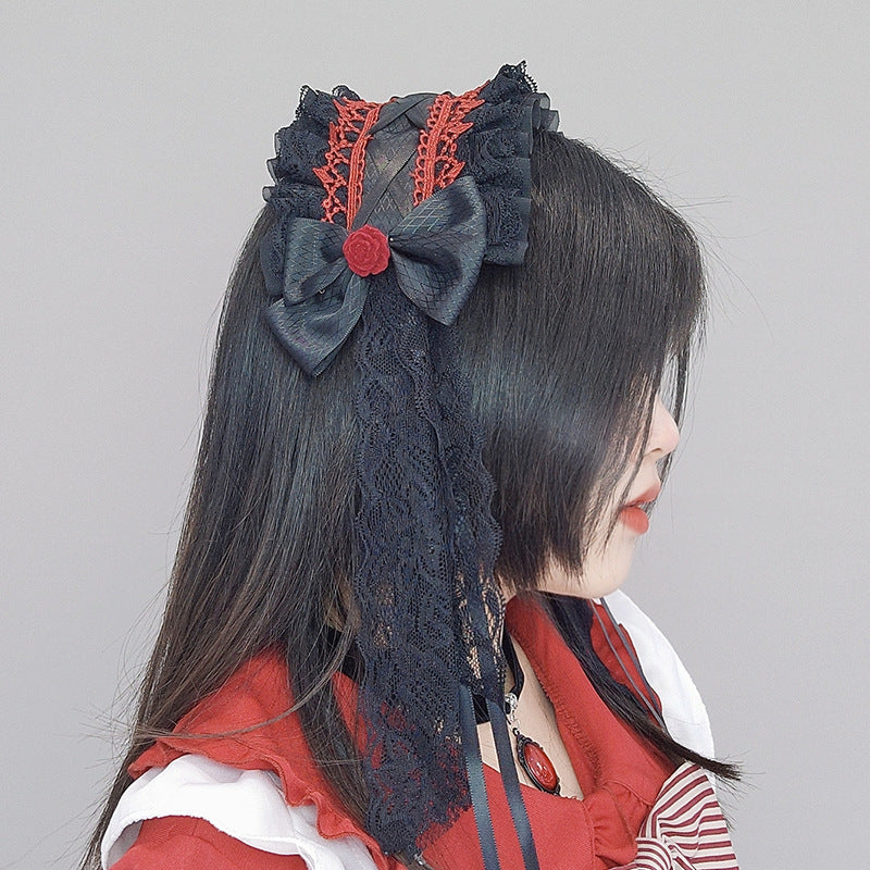 Handmade Dark Gothic Lolita Headwear - Comic Con Cosplay Bow Lace Hair Clips
