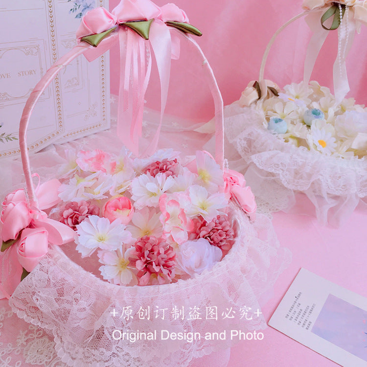 Lolita Rattan Picnic Basket Bow Lace Flower Basket CLA Flower Basket Ins Picnic Basket