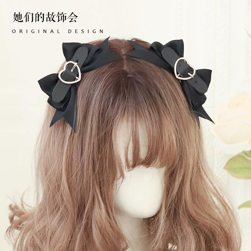 Lolita Hair Accessories Hard Girl Cool Punk Style Heart Handmade Bow Hair Clip JK Sweet Heart Lolita Hair Ornament