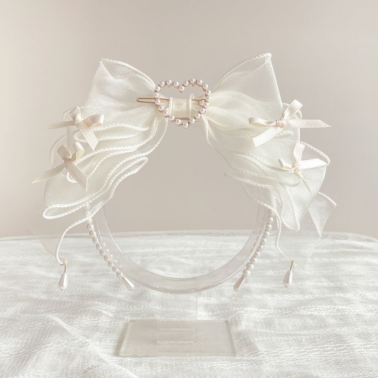 Original Handmade Ruiben Rabbit Full Color Pearl Kc Lolita Headband Organza Bow