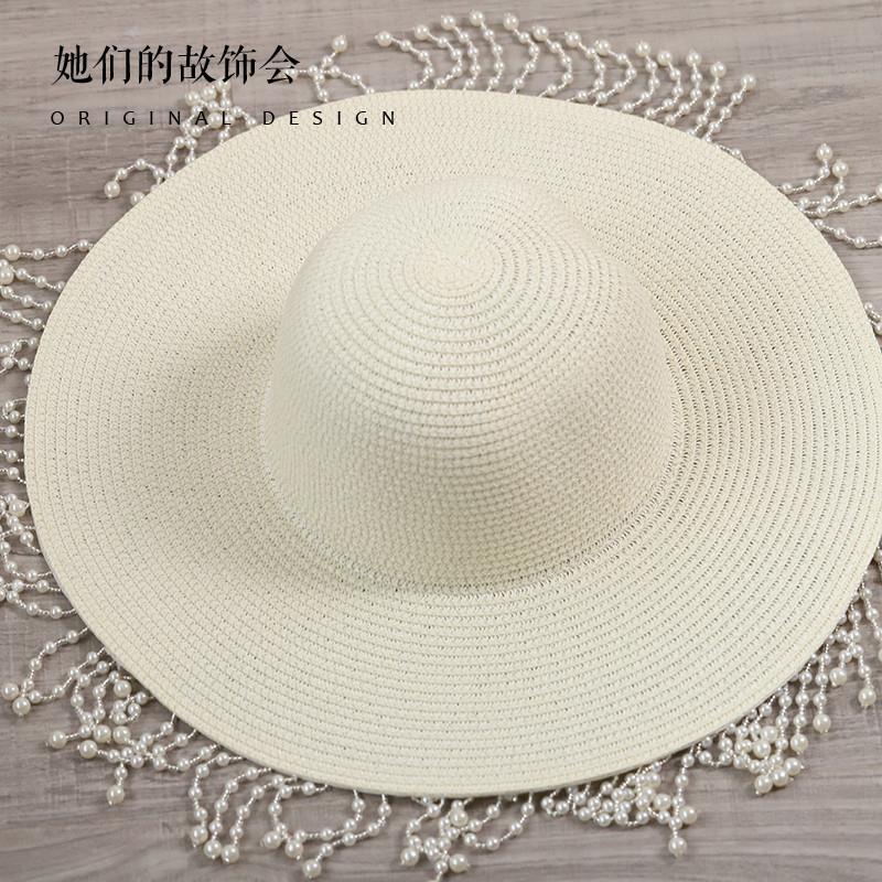 Lolita Straw Hat for Women Summer Han-Yang Eclectic Hanfu Tassel Retro Sunshade Wide Brim Hat for Women