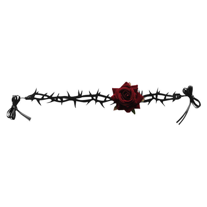 Lolita Punk Gothic Court Dark Thorn Rose Choker Necklace Collar Subculture Retro Accessories