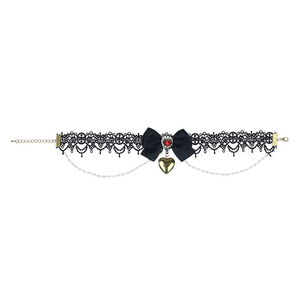 Cute Girl Costume Lace Choker Metal Heart Collarbone Chain Small Accessories Necklace Lolita Neckband - Lolita Fetch