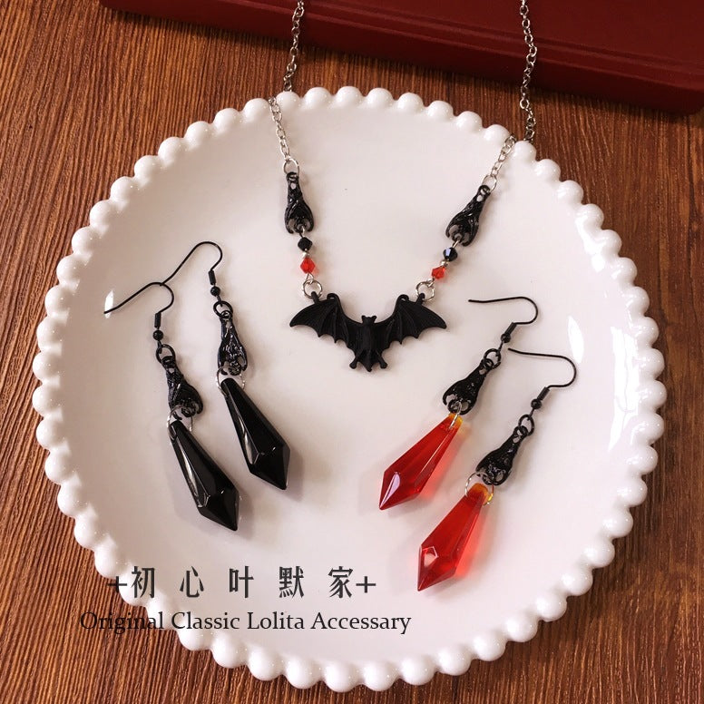 Halloween Accessories Set Little Devil Necklace Ring Blood Drop Earrings Dark Lolita Accessories