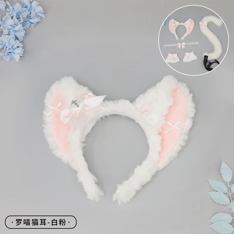 Cosplay Cat Ear Headband Cat Tail Accessories Handmade Cute Cat Girl Beast Ear Hair Accessories Beast Tail Accessories Set