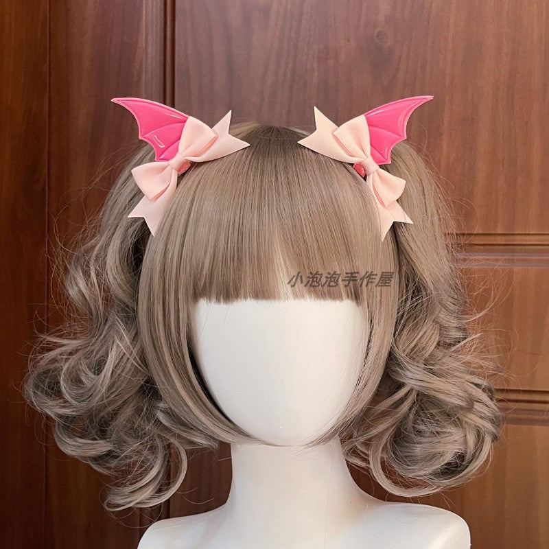 Black Devil Wings Hair Clip Bat Side Clip Bowknot Quirky Halloween Headwear Lolita Gothic Subculture