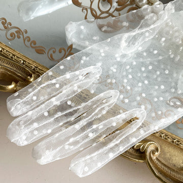 Black & White Two-tone Lace Polka Dot Gloves - Lolita Mesh Sleeves Cla Style Wedding Edition