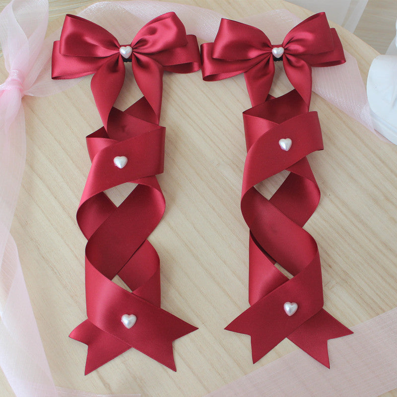 Handmade Doll-Like Lolita Hair Clips Double Ponytail Cross Tie Bow Side Clips JK Uniform Girl Hair Accessories