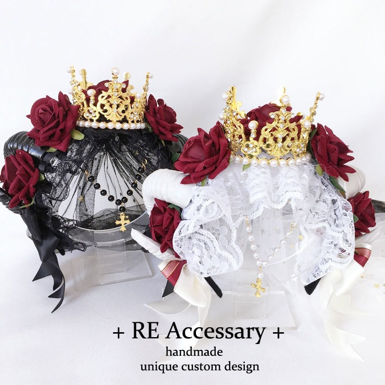 Subculture Gothic Lolita Headband Crown Horn Lolita Hair Accessory Dark Witch Gorgeous KC Veil Headpiece