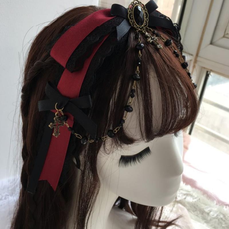 Castle Night Original Dark Wine Red Lolita Small Bow Hair Clip Lolita Hair Accessory Gothic Style KC