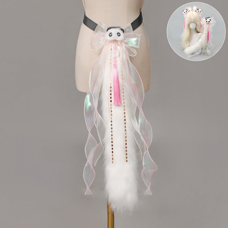 Lolita Chinese Style Cat Ear Headband Subculture Animal Ear and Tail Cosplay Accessories Plush Cat Ear and Tail Set