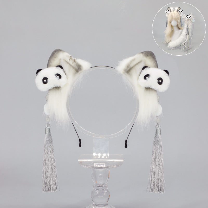 Lolita Chinese Style Cat Ear Headband Subculture Animal Ear and Tail Cosplay Accessories Plush Cat Ear and Tail Set