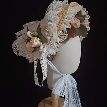 Original Straw Hat Flat Hat Lolita Handmade Gorgeous Elegant Tea Party Pastoral French Style Photo Bonnet Bntbb Hat