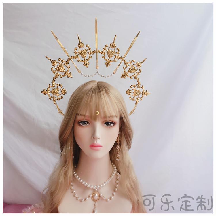 Original Handmade Lolita Virgin Mary Apollo Halo Pope Headpiece Lolita Exaggerated Fashion Show Photo Prop