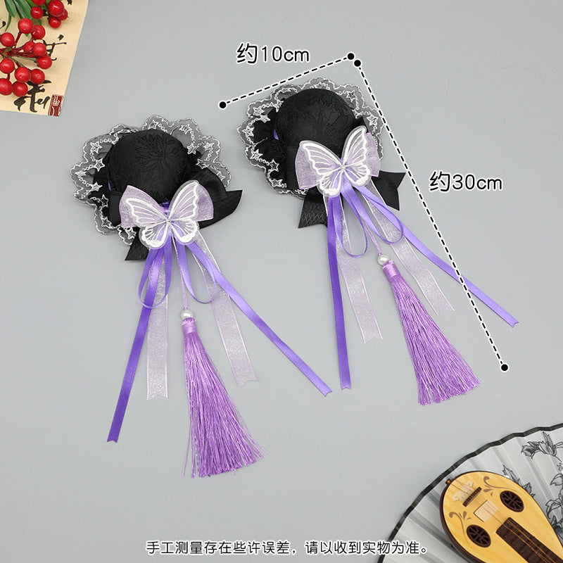 Handmade Lolita Chinese Style Bun Clip - Tassel Lace Bow Hair Ornament