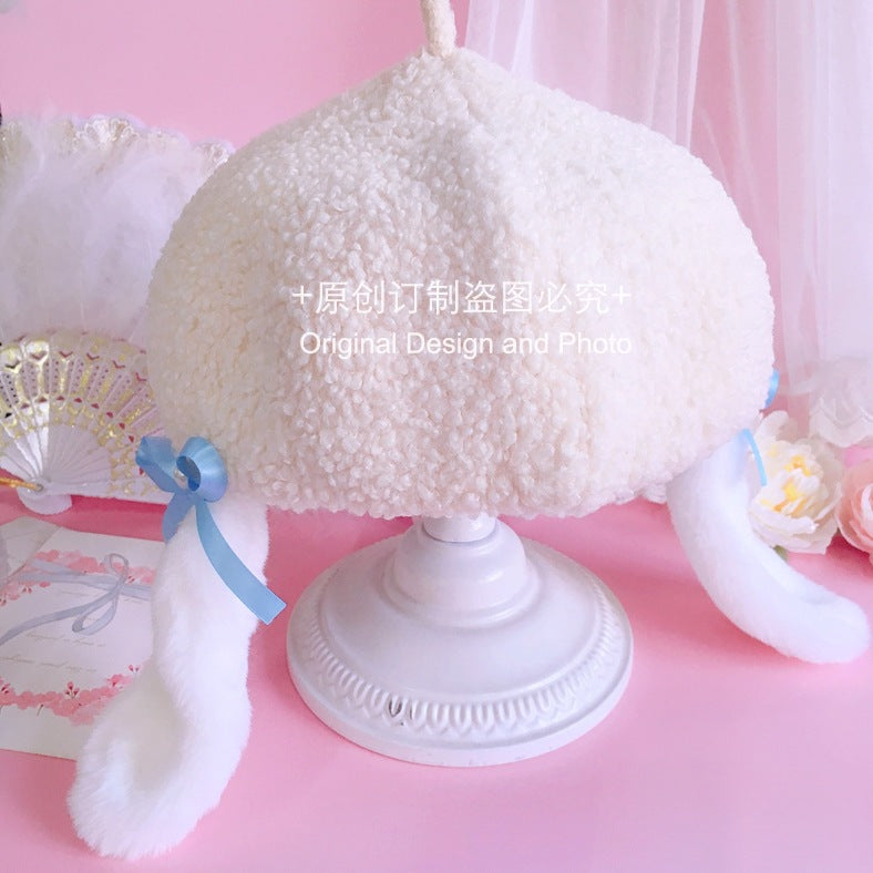 Original Design Big-Eared Dog Fluffy Beret Lolita Cute Cinnamoroll Donut Hat