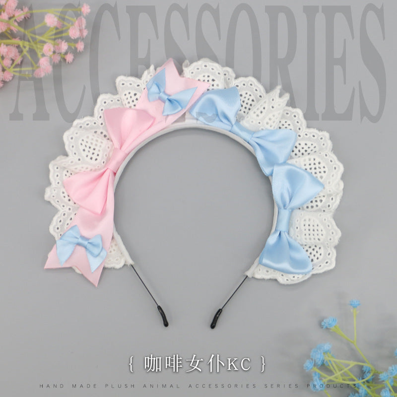 Handmade Coffee KC Headband - Lolita Lace Trim Bow Hair Accessory for Maid of Honor