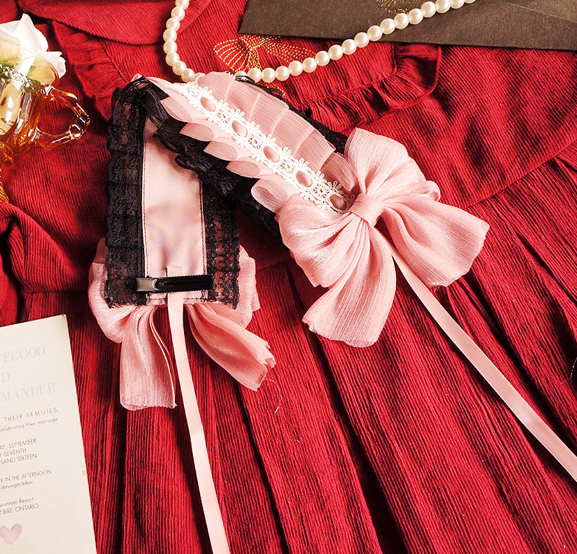 Lolita Headwear Black Pink Lolita Hair Accessories Black Sweet French Flat Hat Sweetheart House Kitty Handmade Small Items