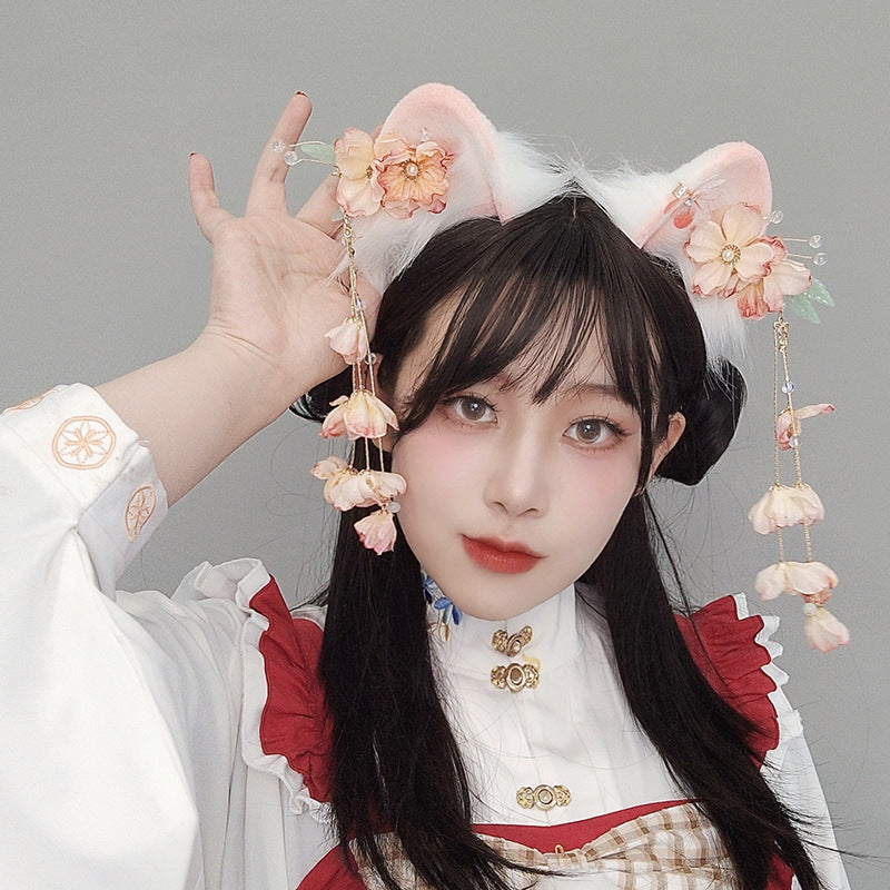 Chinese Style Tassel Cat Ear Headband Lolita Hanfu Beast Ear Cosplay Accessories Ancient Style Cat Ears Cat Tail Set