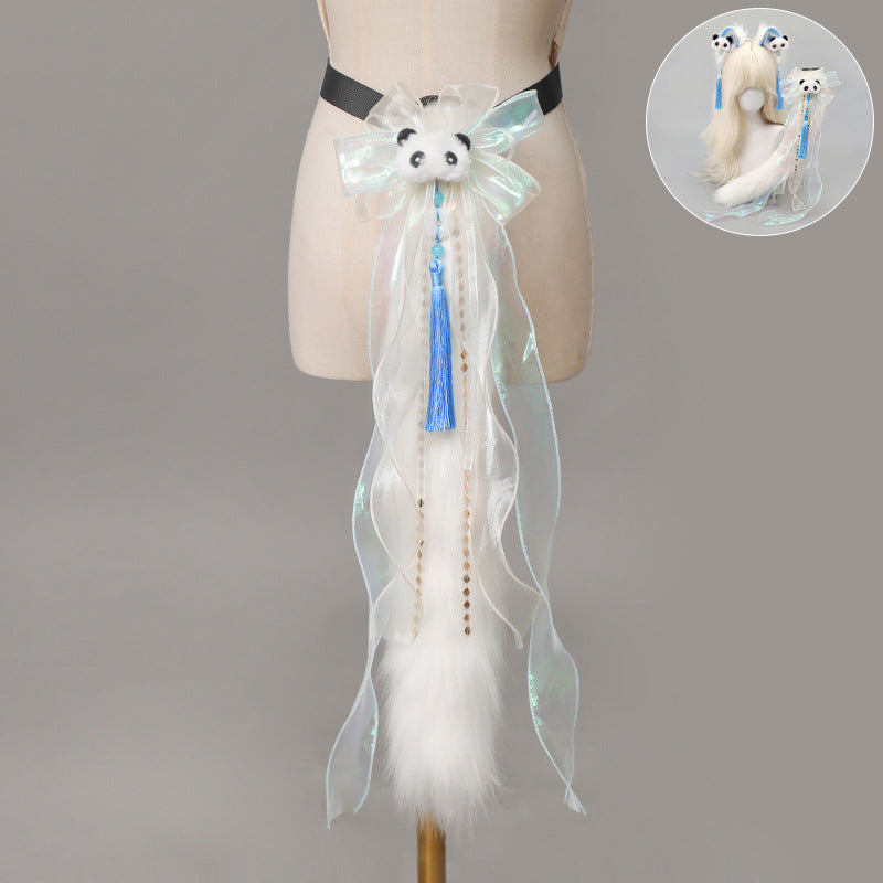 Lolita Chinese Style Cat Ear Headband Subculture Animal Ear and Tail Cosplay Accessories Plush Cat Ear and Tail Set