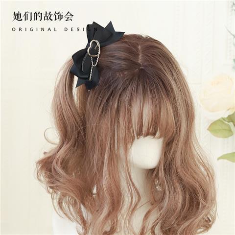 Lolita Hair Accessories Hard Girl Cool Punk Style Heart Handmade Bow Hair Clip JK Sweet Heart Lolita Hair Ornament