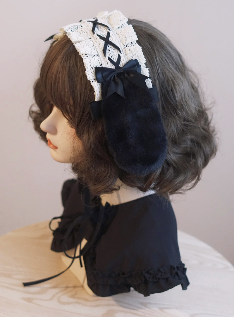 Original Handmade Drop Ear Rabbit Bunny Ear Ruffle Hairband Cotton Linen Japanese Korean Lolita