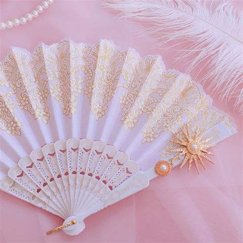 Lolita Lace Fan Gorgeous Retro European Style Rose Folding Fan Tea Party Dark Gothic Comic Con Cosplay Prop