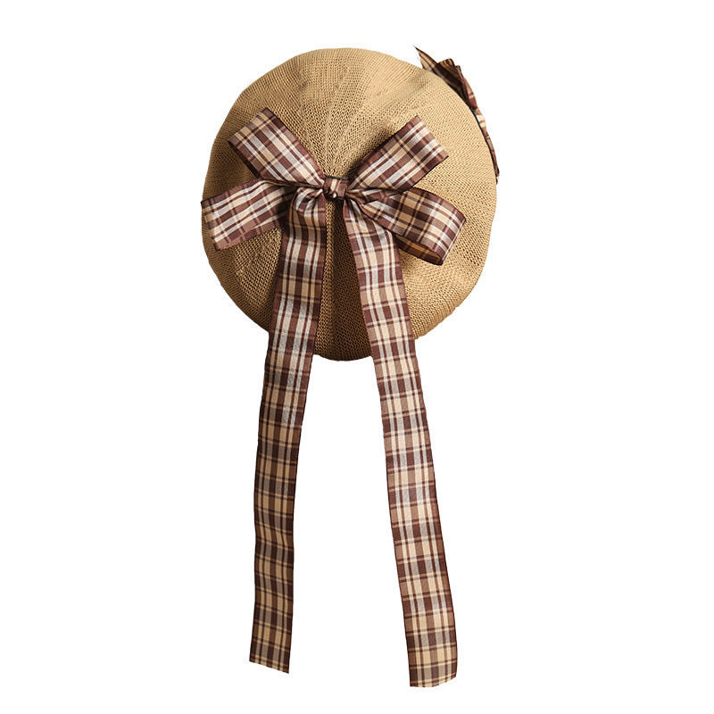 Thin Beret Summer Lolita Bow JK Plaid Lolita Original Design Fashion Spring Autumn Hat for Women