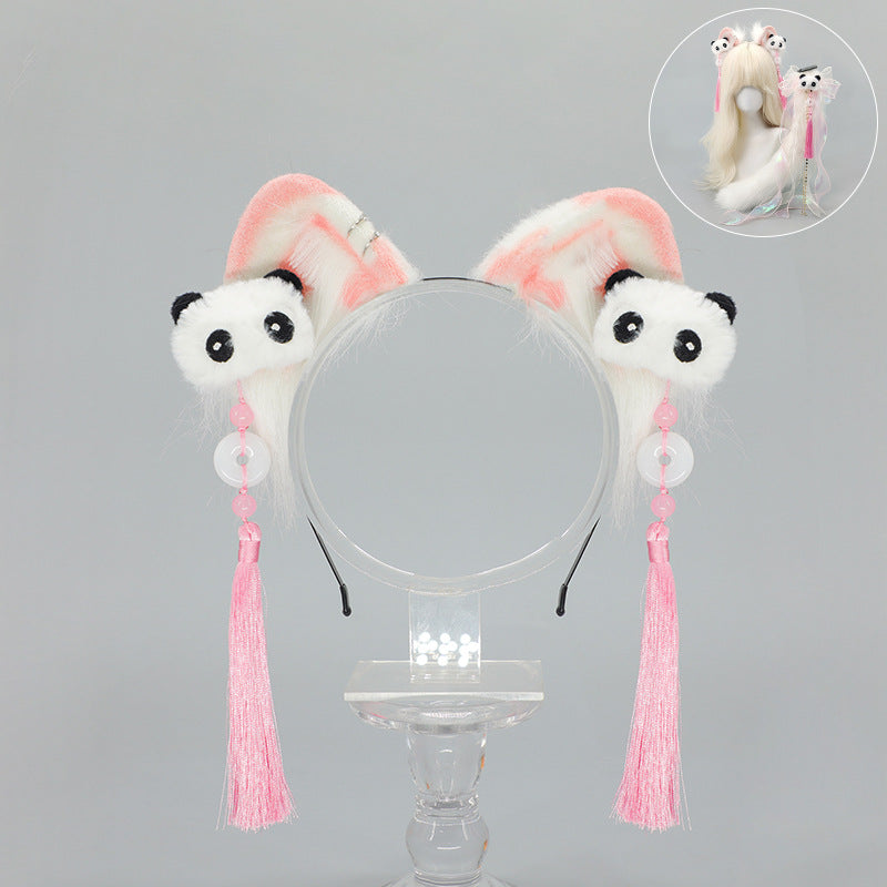 Lolita Chinese Style Cat Ear Headband Subculture Animal Ear and Tail Cosplay Accessories Plush Cat Ear and Tail Set
