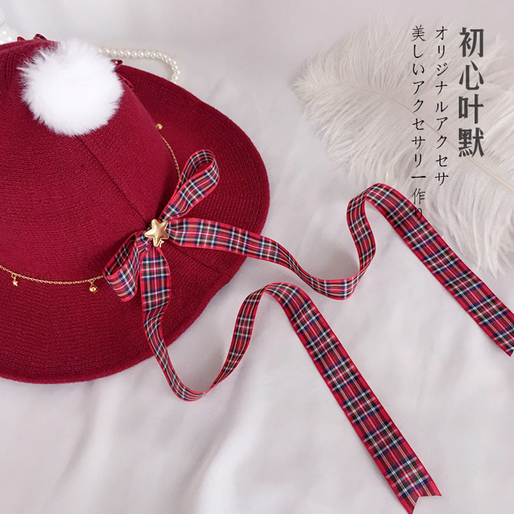 Christmas Original Handmade Lolita Knitted Pointed Pom-Pom Red Hat Lolita Soft Girl Hat