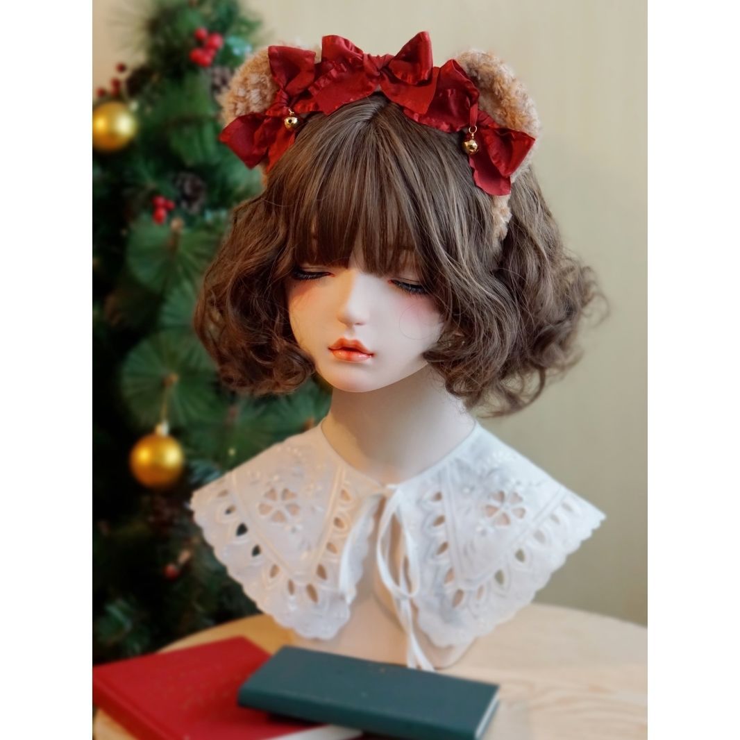 Original Handmade Lolita Bear Ear Bow Hairband - Christmas Themed Hair Accessory