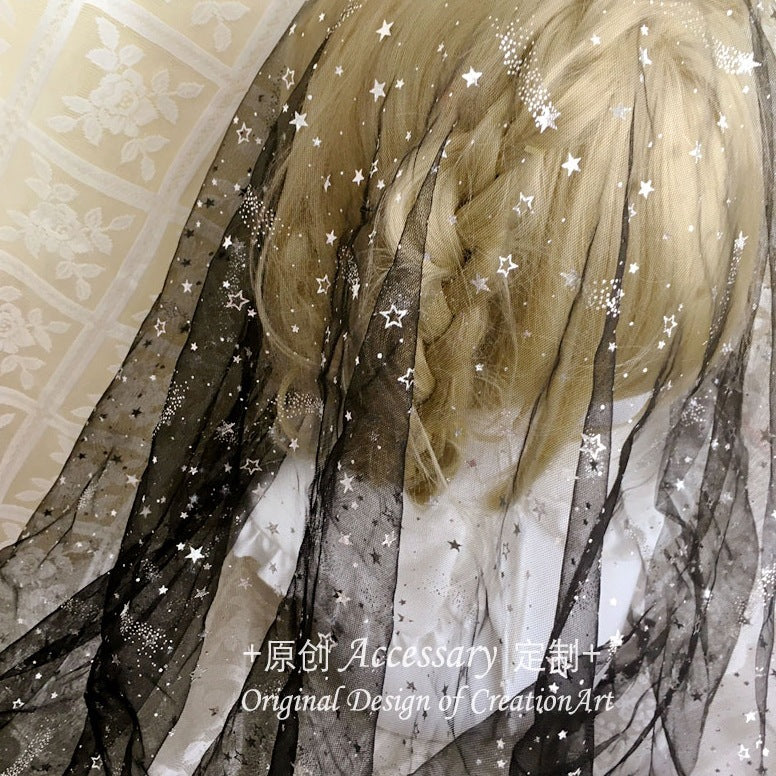 Rose Cat Custom Dark Gothic Lolita Black Bunny Ear Headband Veil French Star Veil