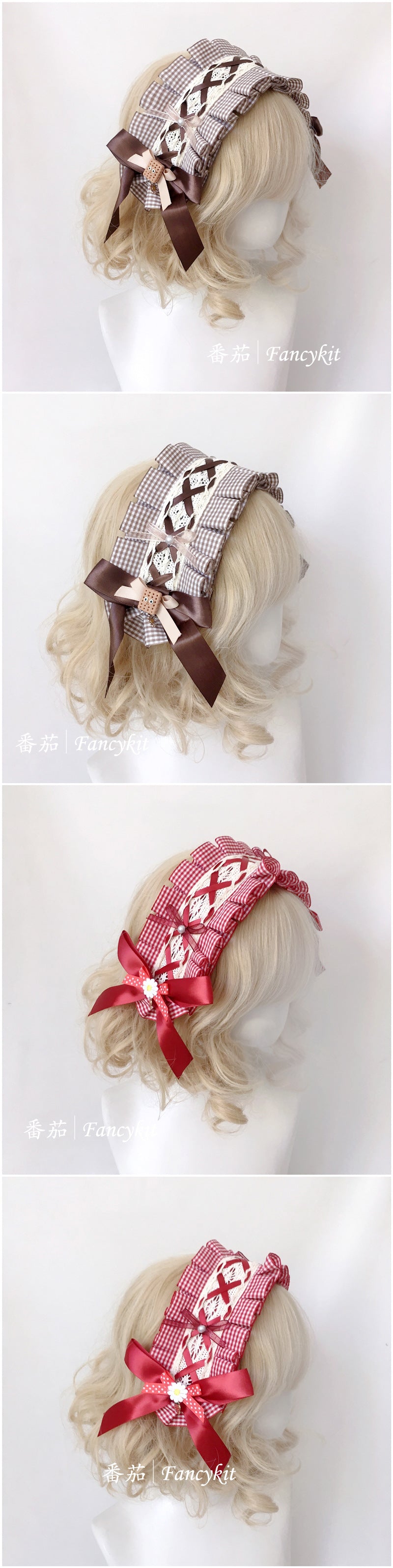 Lolita Lace Plaid Bow Headband Girl Classic Lolita Alice Cute BNT Hair Accessories