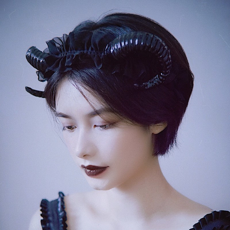 Original Handmade Lolita Girl Demon Horn Headband Dark Gothic Photography Prop Headband
