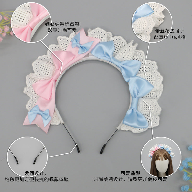 Handmade Coffee KC Headband - Lolita Lace Trim Bow Hair Accessory for Maid of Honor