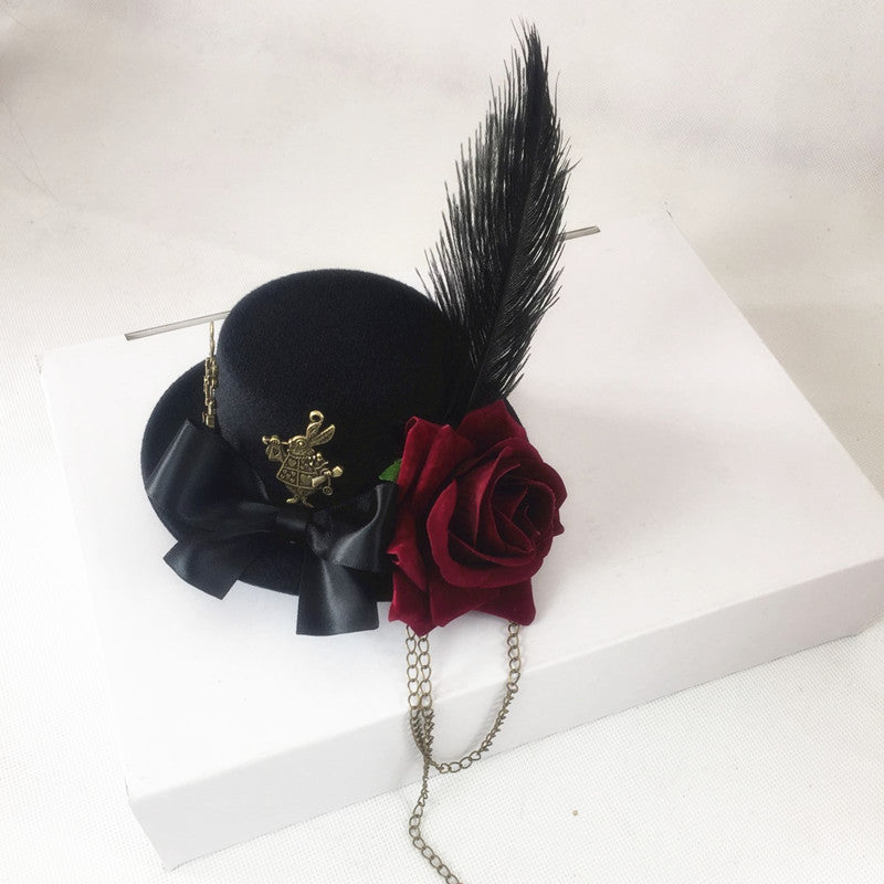 Rose Flower Rabbit Vintage Gothic Small Hat Dark Lolita Small Hat Hair Clip Vintage Photo Accessories